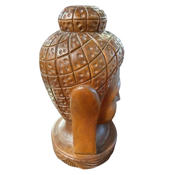 Antique Solid Wood Hand Carved Buddha Bust - Picture 7 of 8